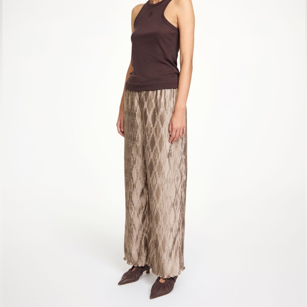NWT RTW BY MALENE BIRGER Letita wide-leg trousers cobblestone Size 38, US Medium